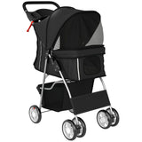 PawHut Foldable Dog Pram with Reflective Strips and 360° Swivel Wheels – Pet and Cat Stroller, Black