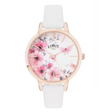 Limit Ladies Secret Garden Watch – Pink & White Floral Dial, White Leather Strap