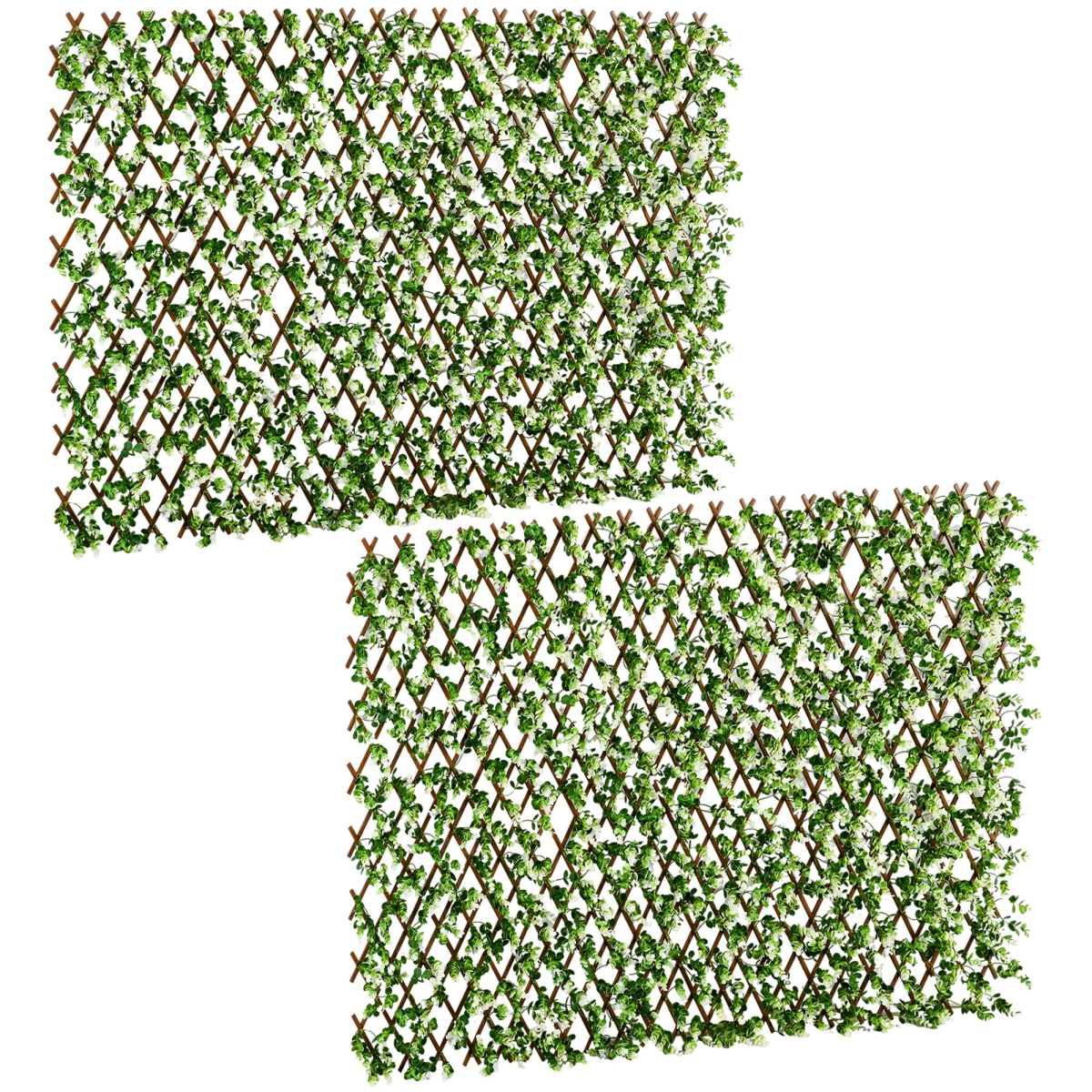 Outsunny 2-Piece Artificial Eucalyptus Hedge Trellis Screen, 4m², 2 x 1m Panels – Garden Privacy, Green