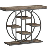 HOMCOM Industrial Console Table with 6 Open Shelves – Hallway Entryway Table with Metal Frame, Rustic Brown