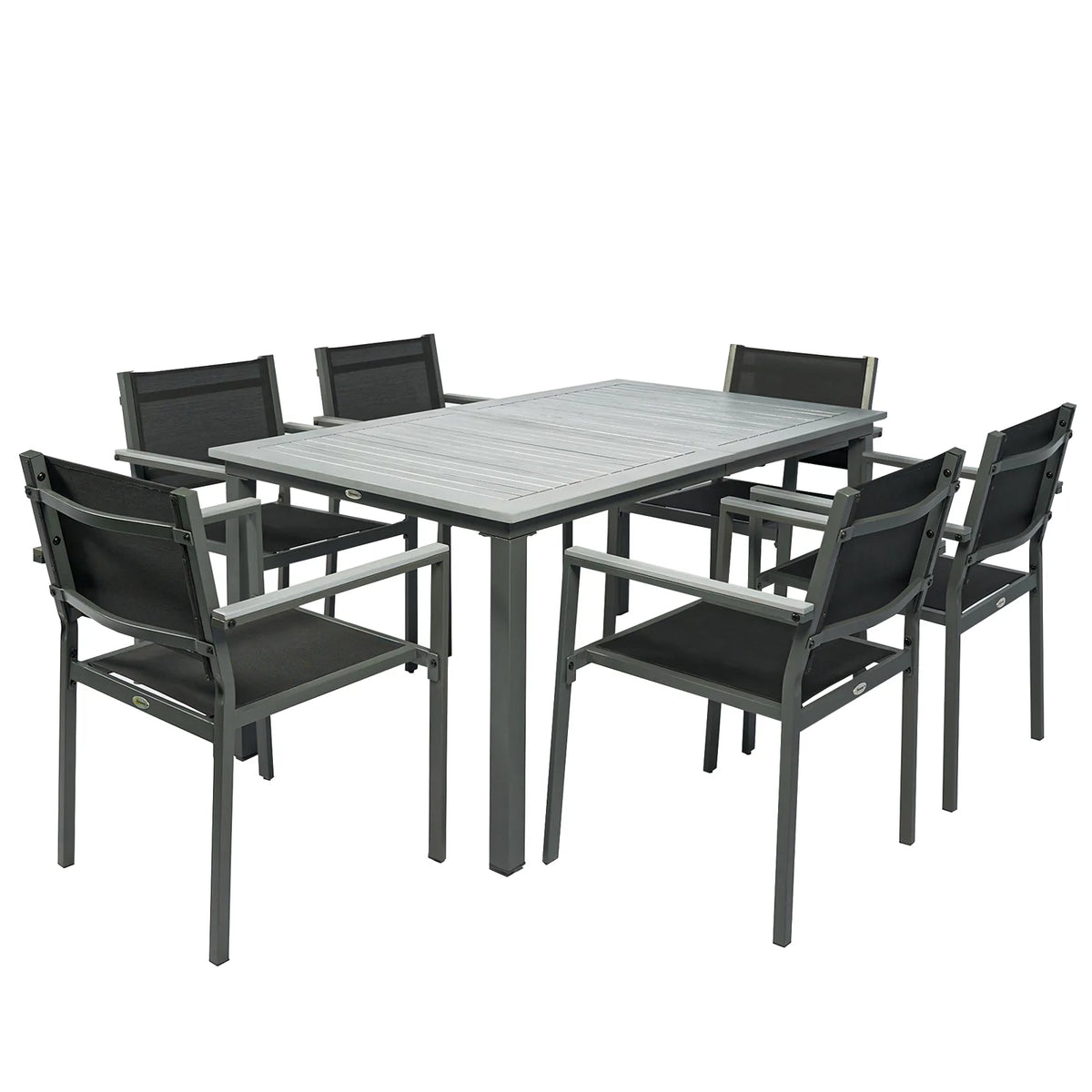 Outsunny 7-Piece Garden Dining Set for 6 with Acacia Wood Table & Stackable Texteline Chairs, Grey