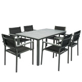 Outsunny 7-Piece Garden Dining Set for 6 with Acacia Wood Table & Stackable Texteline Chairs, Grey