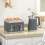 Kettle and 4-Slice Toaster Set with 1.7L 3000W Fast Boil Kettle & 7 Browning Levels – Ridged Design, Grey