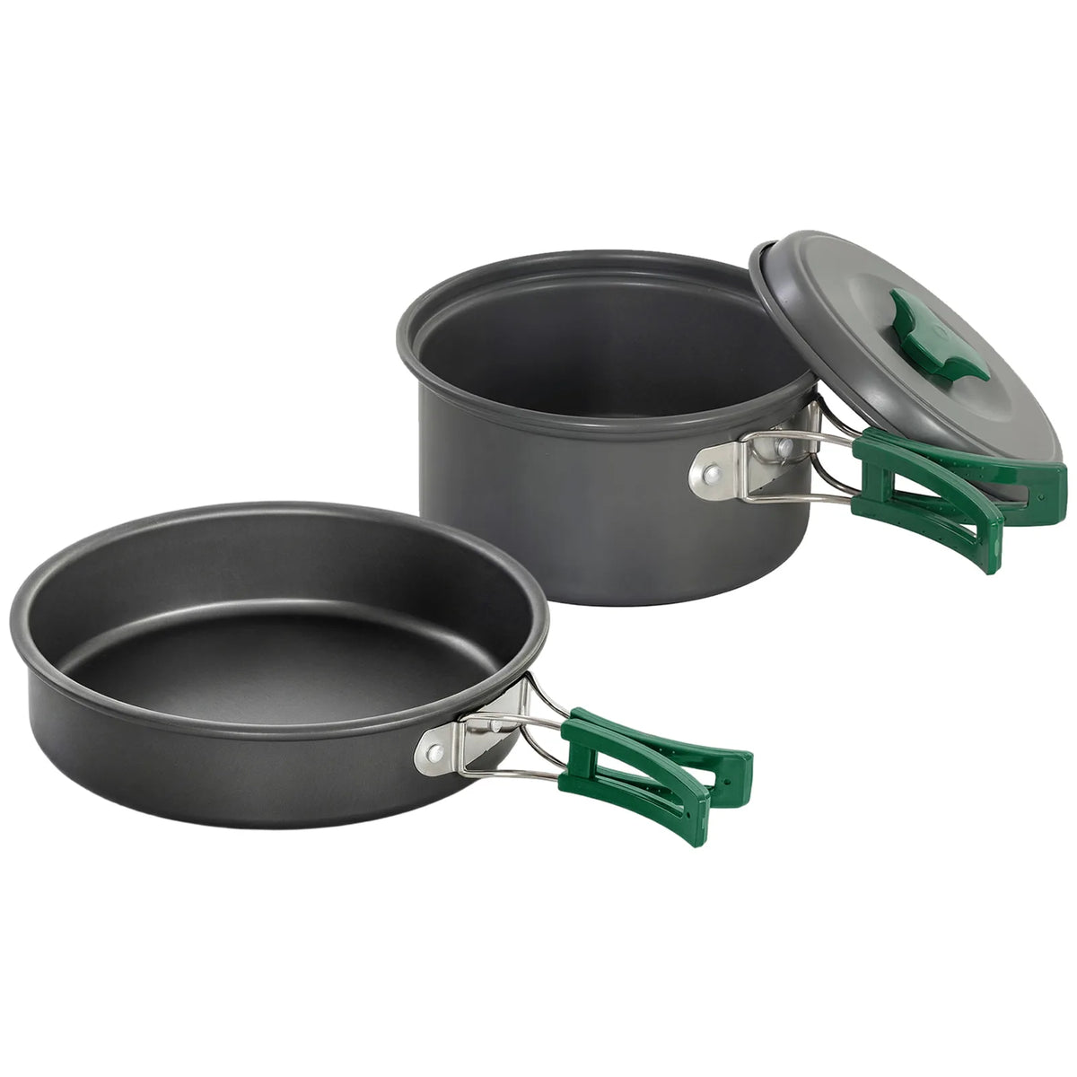 Outsunny 8-Piece Ultralight Camping Cookware Set with Anti-Scald Handles – Stackable Aluminium Kit for Two, Grey
