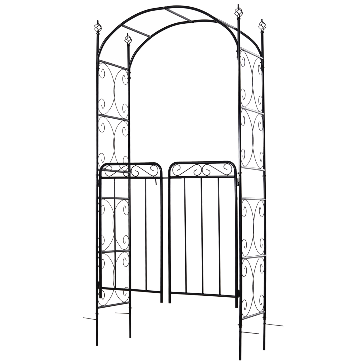 Outsunny Metal Garden Arch Gate with Double Doors & Side Trellis – Decorative Arbor for Climbing Plants, Black