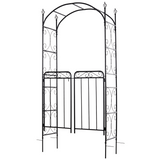 Outsunny Metal Garden Arch Gate with Double Doors & Side Trellis – Decorative Arbor for Climbing Plants, Black