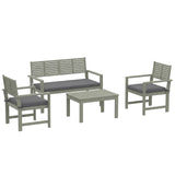 Outsunny 4 Seater Acacia Wood Garden Furniture Set with Loveseat, Armchairs and Table – Patio Sofa Set, Light Grey