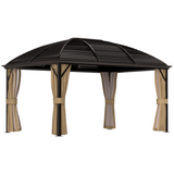 Outsunny 3x4m Hardtop Gazebo with Curtains & Mosquito Netting – Aluminium Frame Garden Pavilion, Brown/Bronze