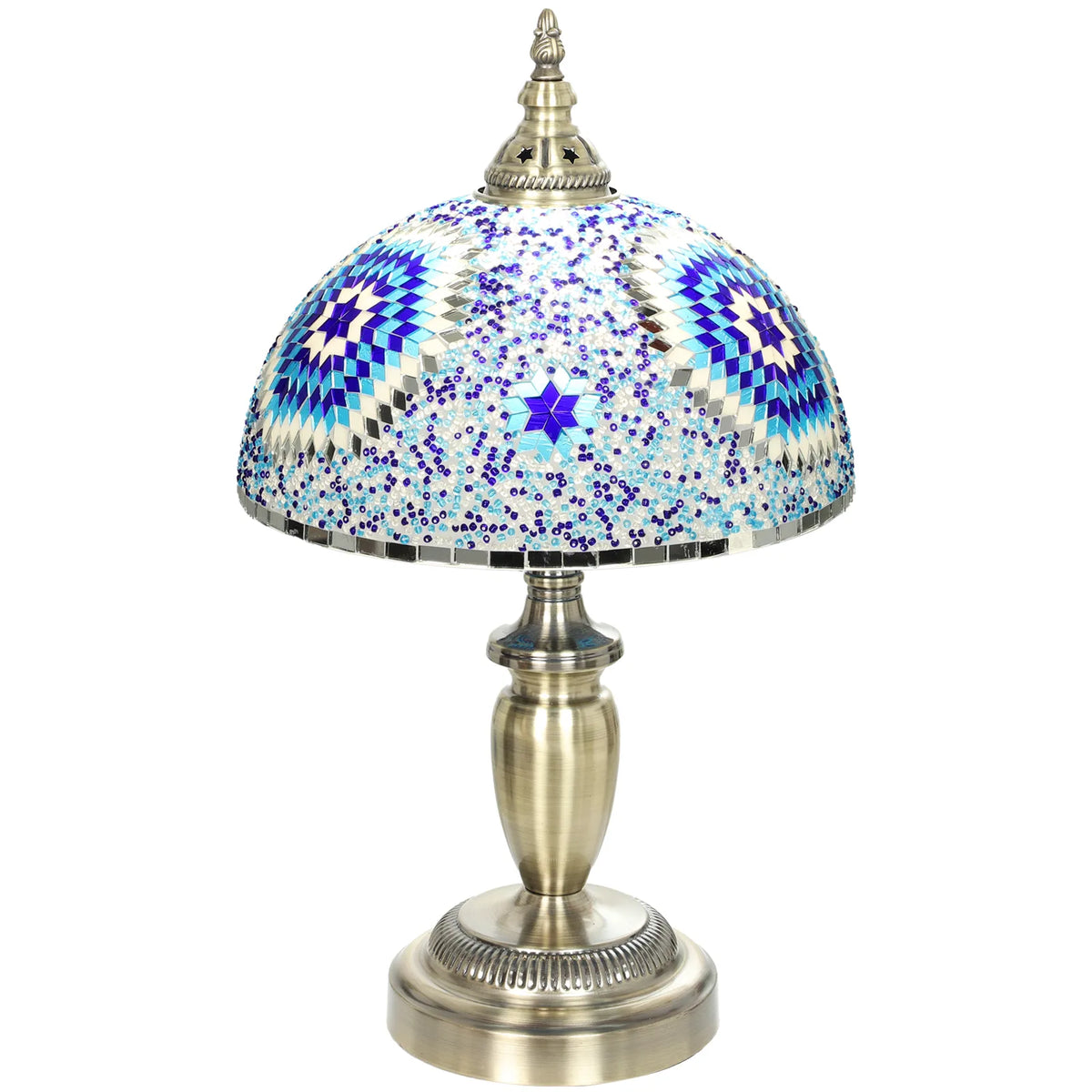 HOMCOM 30cm Tiffany-Style Table Lamp with Stained Glass Shade and Metal Base – Vintage Bedside Light, Blue