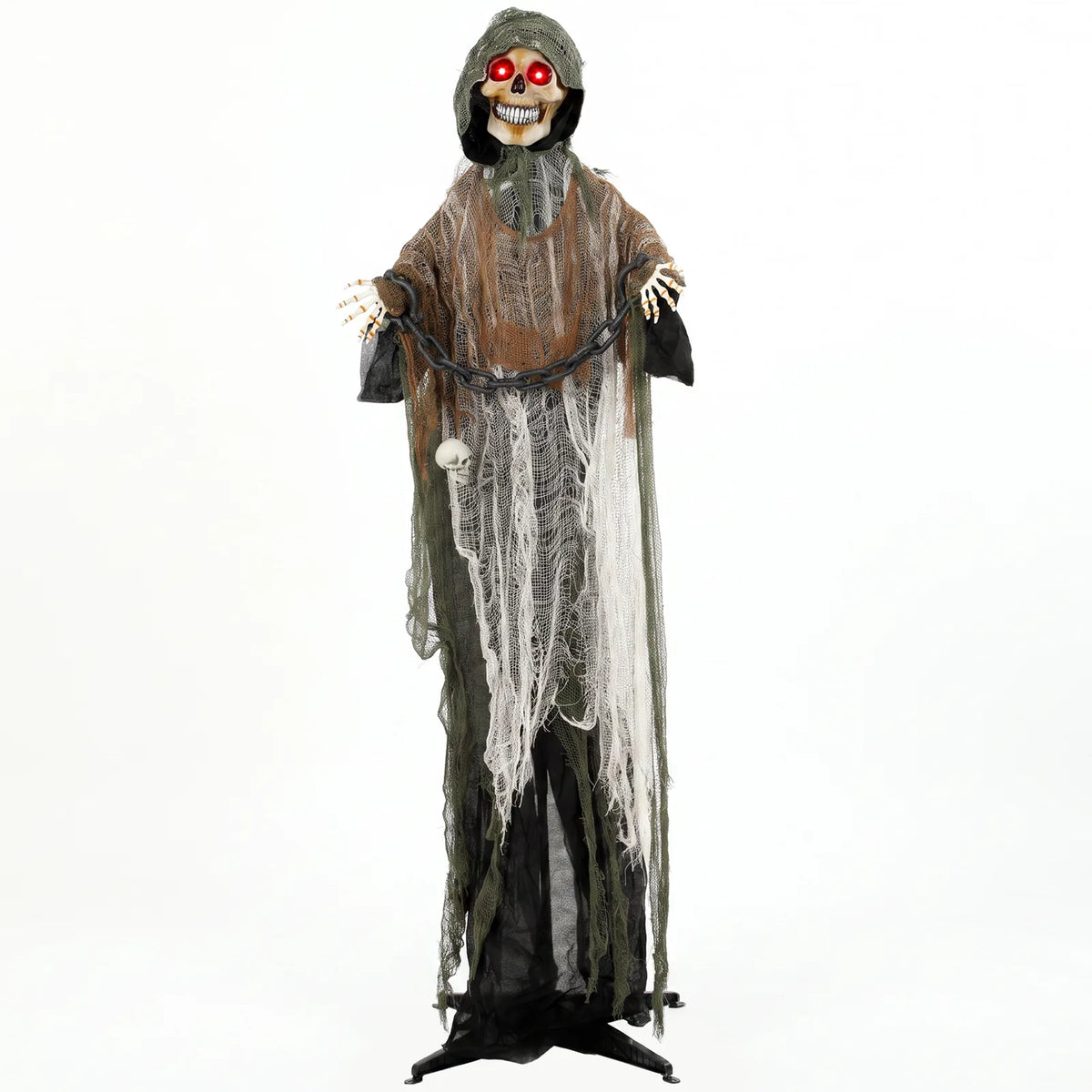 HOMCOM 170cm Animated Grim Reaper with Moving Head & Hands, Glowing Eyes and Sound – Halloween Animatronic Decoration