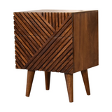 Artisan Furniture Solid Wood Lille Bedside Table with 2 Hand-Carved Drawers – Chestnut, Brown