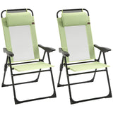 Outsunny Set of 2 Folding Garden Chairs with 5-Position Reclining High Back and Headrests – Texteline Seat