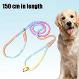 150cm Hand-Braided Nylon Dog Training Leash – Ombré Rope Lead with Dual Metal Clasps