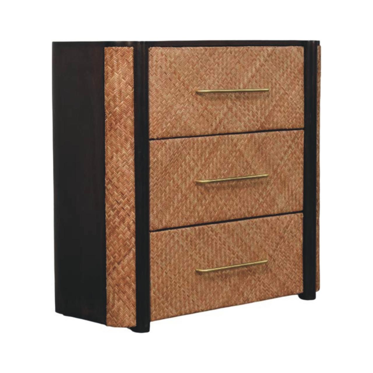 Artisan Furniture Havana Weave Solid Mango Wood 3 Drawer Chest with Rattan Fronts – Bedroom Storage, Brown