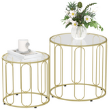 HOMCOM Coffee Table Set of 2 with Tempered Glass Tops – Nesting Tables with Geometric Metal Frame, Gold Tone