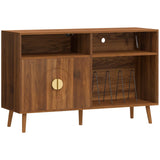HOMCOM Record Player Stand with Vinyl Storage for up to 300 Albums – Flip-Top Compartment and Cabinet, Walnut