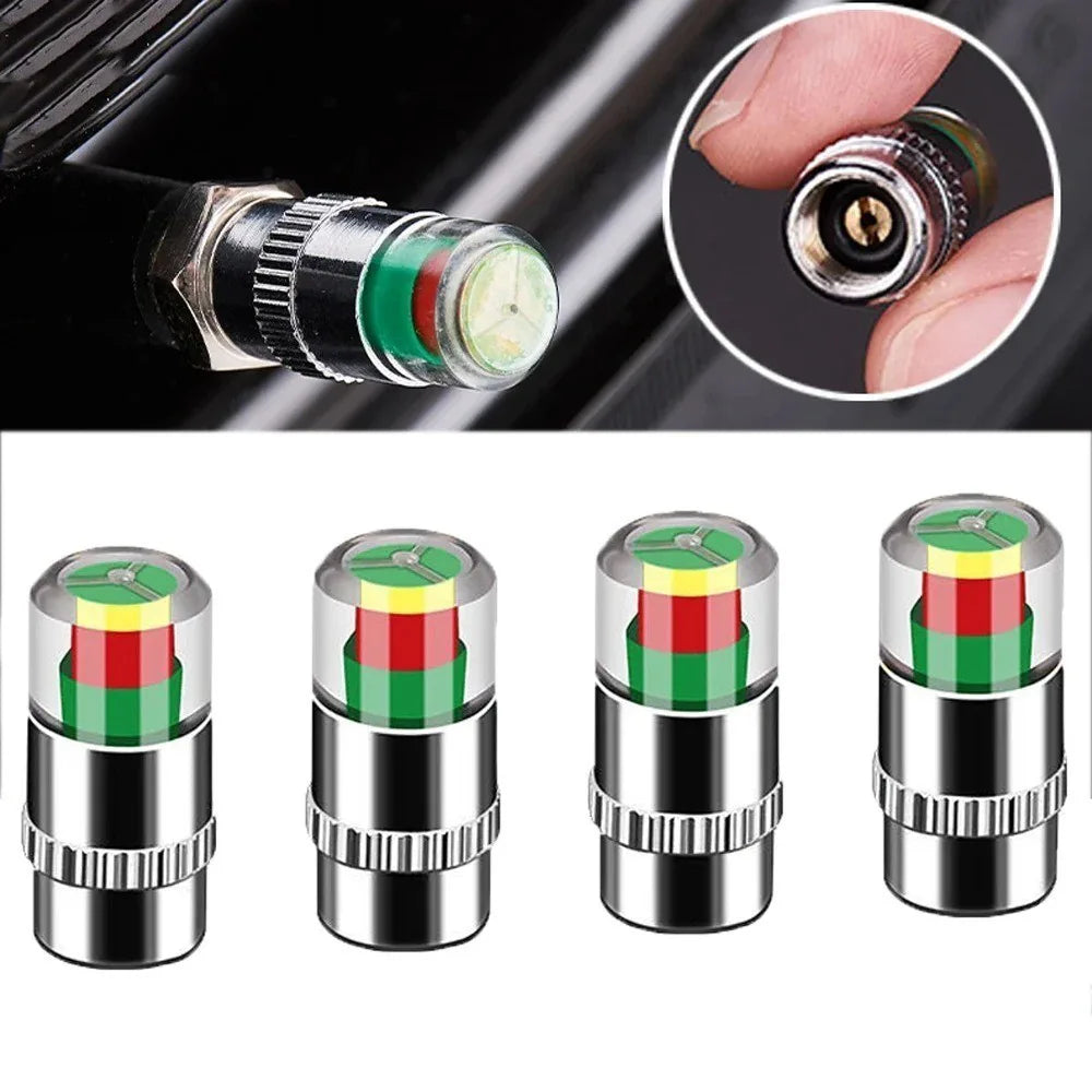 4 Pack Tyre Valve Caps with Clear Pressure Indicator Window – Lightweight Wheel Dust Caps for Car & Motorcycle