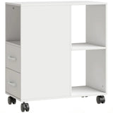 HOMCOM Narrow Mobile Printer Table with Wheels and Drawers, 30 x 60 x 65 cm – Home Office Stand, White