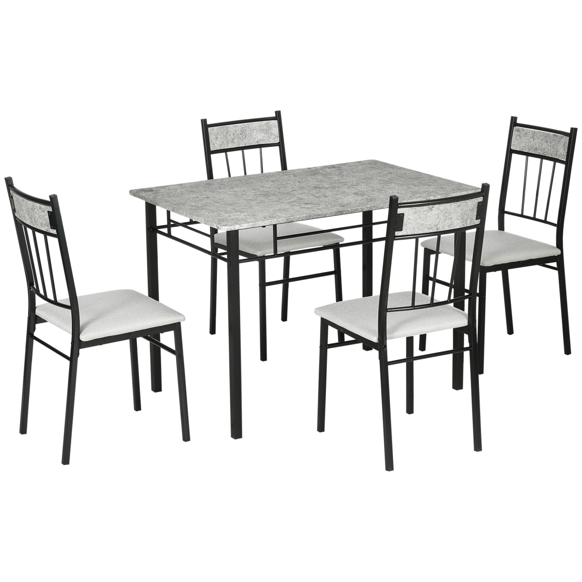 HOMCOM 5 Piece Dining Set with Marble-Effect Table & 4 Padded Chairs – Kitchen Table and Chairs, Light Grey & Black