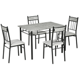 HOMCOM 5 Piece Dining Set with Marble-Effect Table & 4 Padded Chairs – Kitchen Table and Chairs, Light Grey & Black
