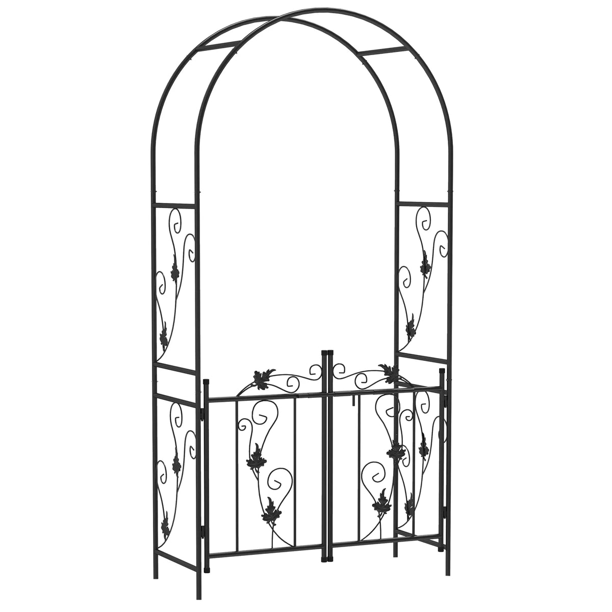 Outsunny 2.17m Steel Garden Arch with Gate – Wedding Arch Plant Support, 107 x 45 x 217cm, Black