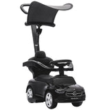 AIYAPLAY 4 in 1 Licensed Mercedes-Benz Ride On Push Car with Canopy, Guardrails, Horn and Music – 12–36 Months, Black