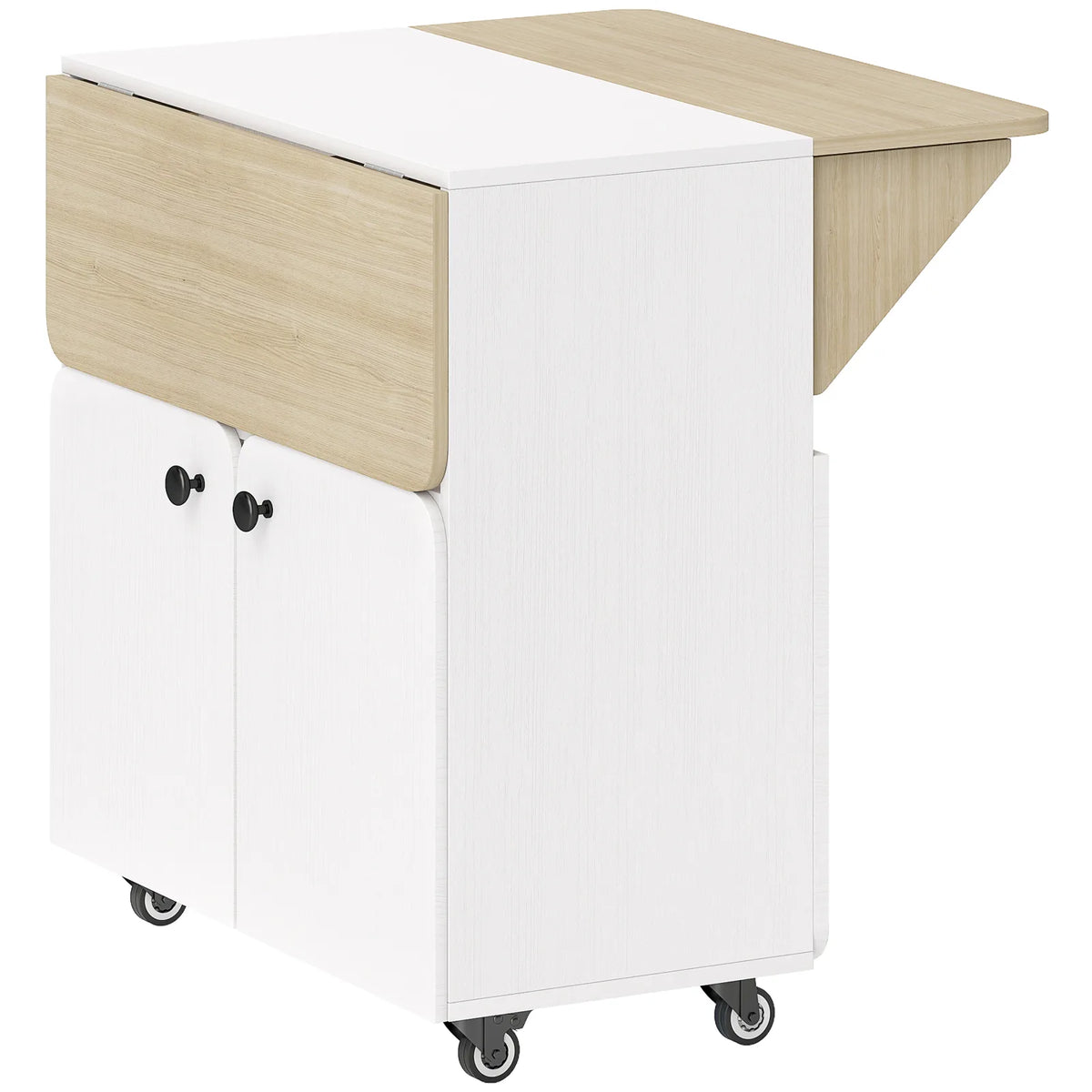 HOMCOM Folding Dining Table with Hidden Shelf & Cabinet, Rolling Drop Leaf – Space-Saving, White