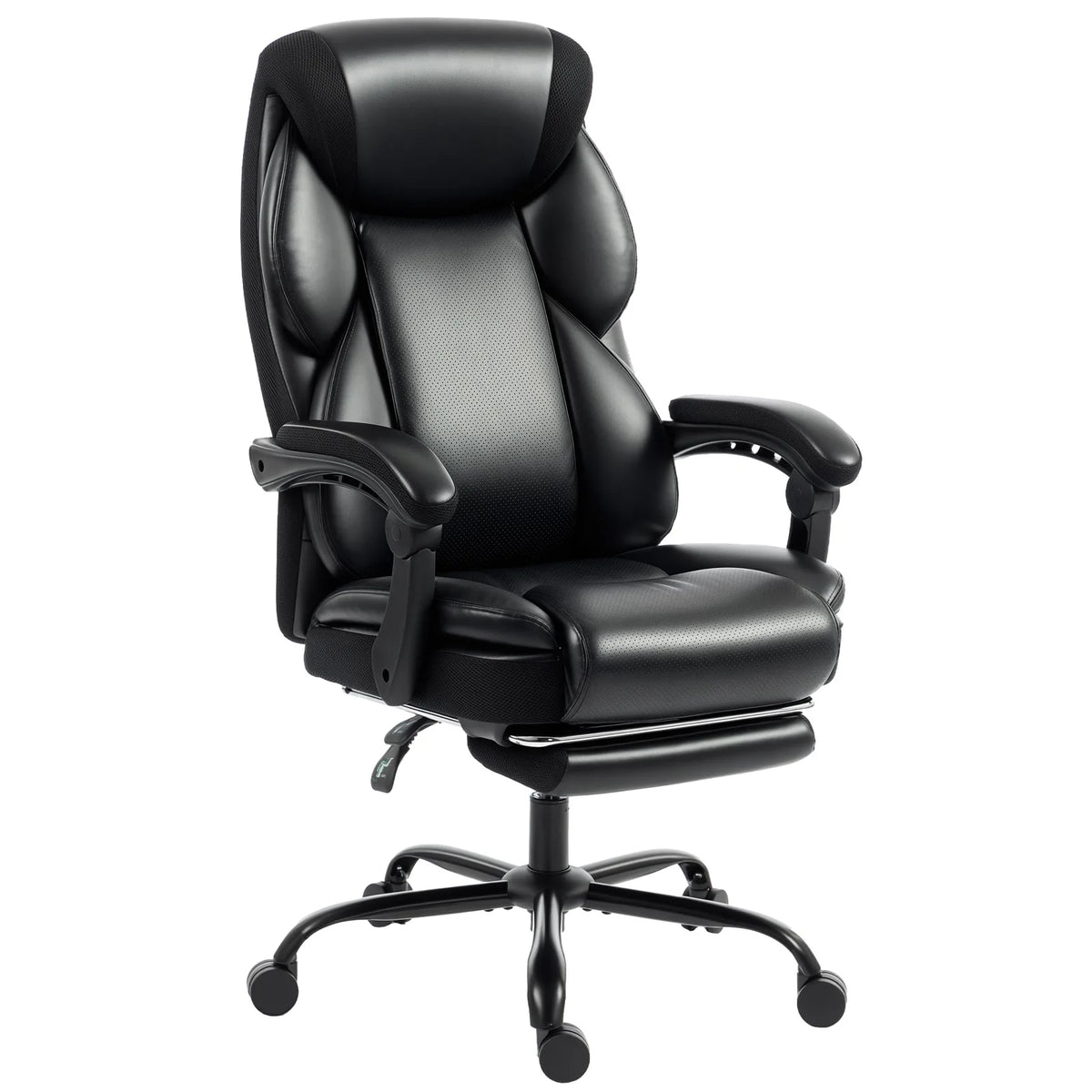 HOMCOM Reclining Office Chair with Footrest, Linkage Armrests and Casters – PU Leather Desk Chair, Black