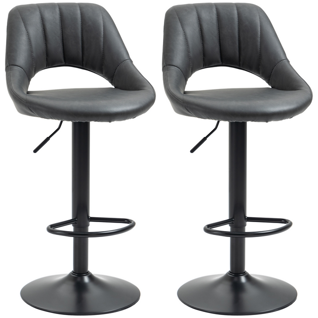 Set of 2 adjustable swivel PU leather bar stools