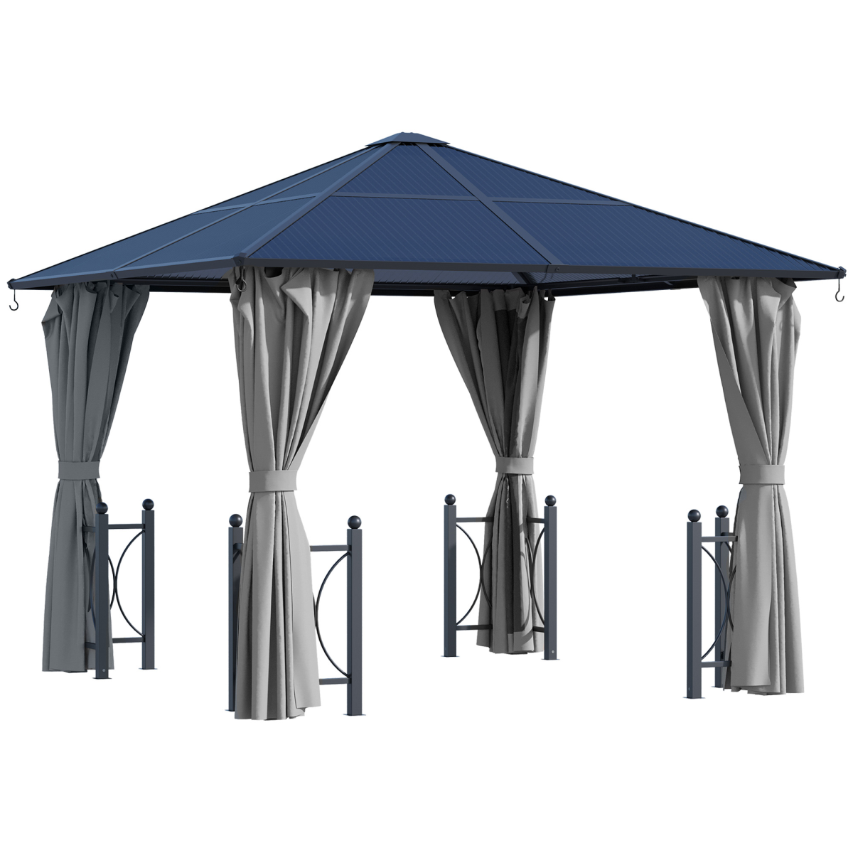 Outsunny 3 x 3m Hardtop Gazebo with Polycarbonate Roof, Curtains & Netting – Garden Shelter, Dark Grey