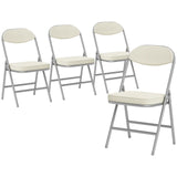 HOMCOM Set of 4 Folding Dining Chairs with Padded Corduroy Seat and High Back – Space-Saving Steel Frame, Cream