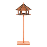 PawHut Wooden Bird Table with Roof, Fir Wood Feeding Platform – Garden Bird Feeder Stand, Brown, 130cm
