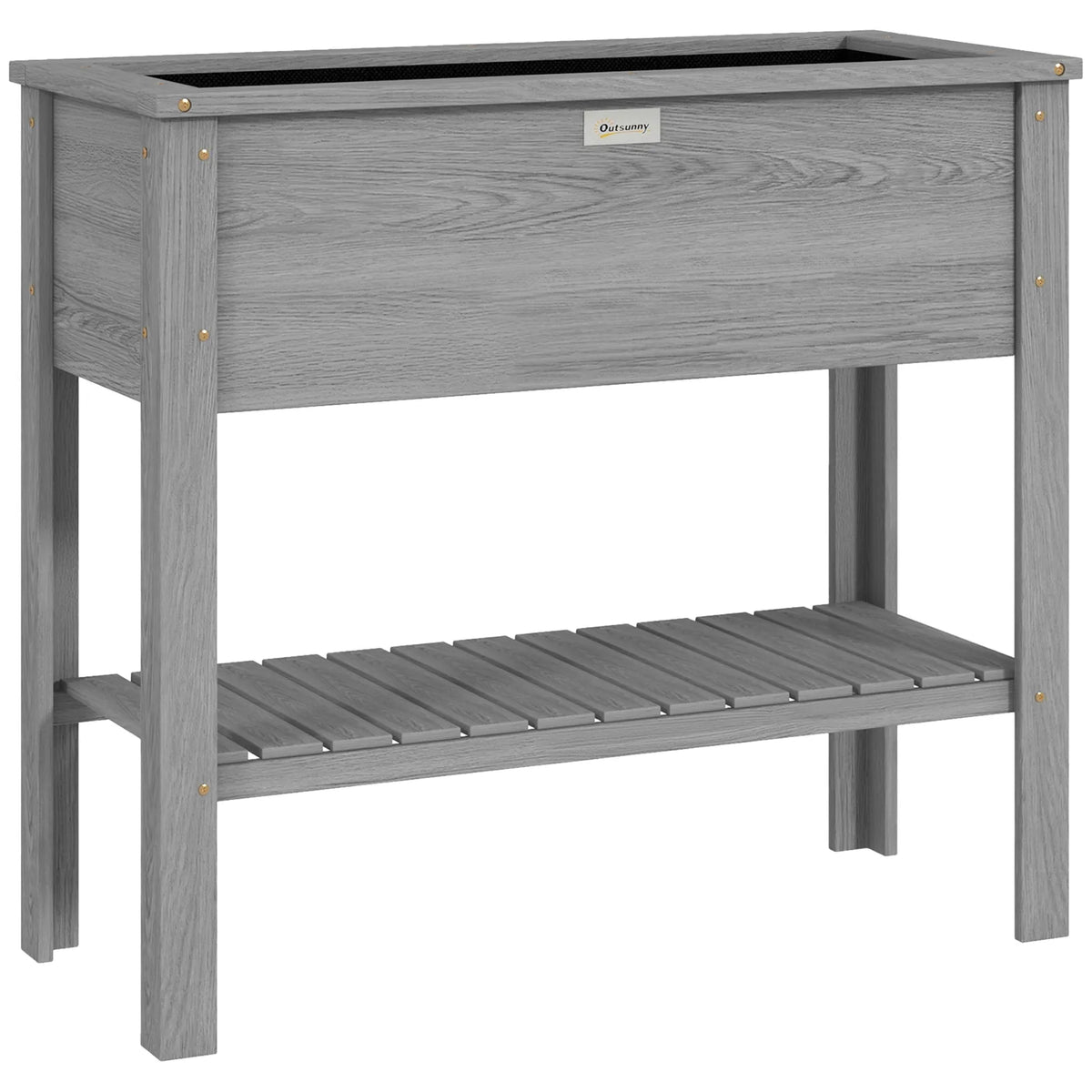 Outsunny Wooden Raised Garden Bed with Storage Shelf & Drainage Holes – 2-Tier Elevated Planter Box, Grey