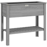 Outsunny Wooden Raised Garden Bed with Storage Shelf & Drainage Holes – 2-Tier Elevated Planter Box, Grey