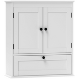 HOMCOM Wall Mounted Bathroom Cabinet with Adjustable Shelf and 3 Compartments – Space-Saving, White