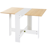 HOMCOM Folding Drop Leaf Dining Table for 6 with X-Shaped Base – Space Saving Dining Desk, Oak White