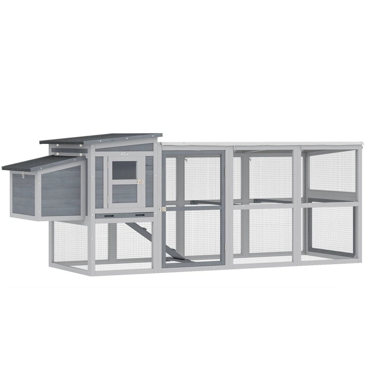 PawHut Large Chicken Coop with Covered Run, Nesting Box and Pull-Out Tray – Wooden Hen House, Asphalt Roof