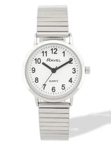 Ravel Ladies Everyday White Dial Watch with Silver Stainless Steel Expander Bracelet, 27mm
