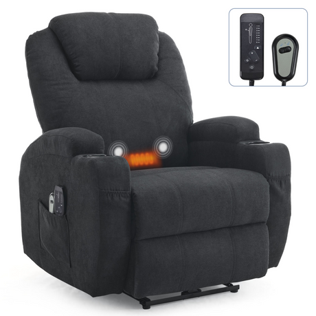 Black electric recliner chair with massage and heat