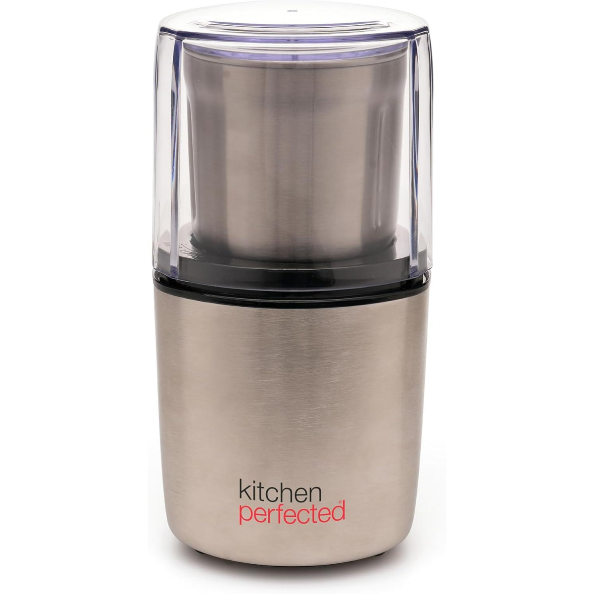 KitchenPerfected 200W Spice & Coffee Grinder with One-Touch Pulse and Stainless Steel Blade – Brushed Steel