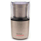 KitchenPerfected 200W Spice & Coffee Grinder with One-Touch Pulse and Stainless Steel Blade – Brushed Steel