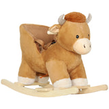 AIYAPLAY Baby Rocking Horse with Safety Belt and Wooden Base – Cow Animal Rocker for Children, Brown