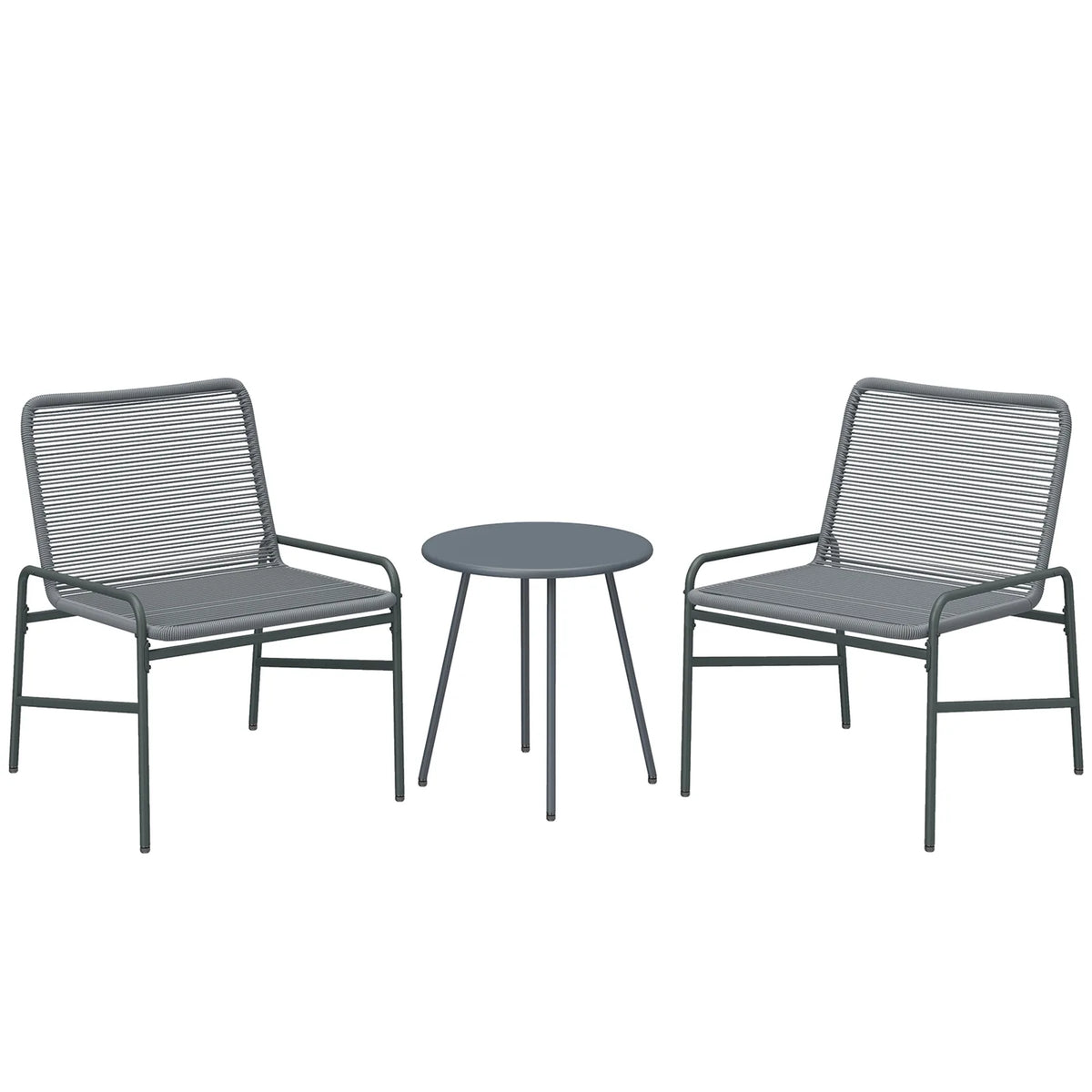 Outsunny 3 Piece Rattan Bistro Set with 2 Chairs and Round Coffee Table, Dark Grey