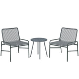 Outsunny 3 Piece Rattan Bistro Set with 2 Chairs and Round Coffee Table, Dark Grey