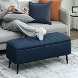 Storage Ottoman Bench with Padded Lid & Steel Legs – 102cm Linen-Touch Footstool with Hidden Storage, Dark Blue