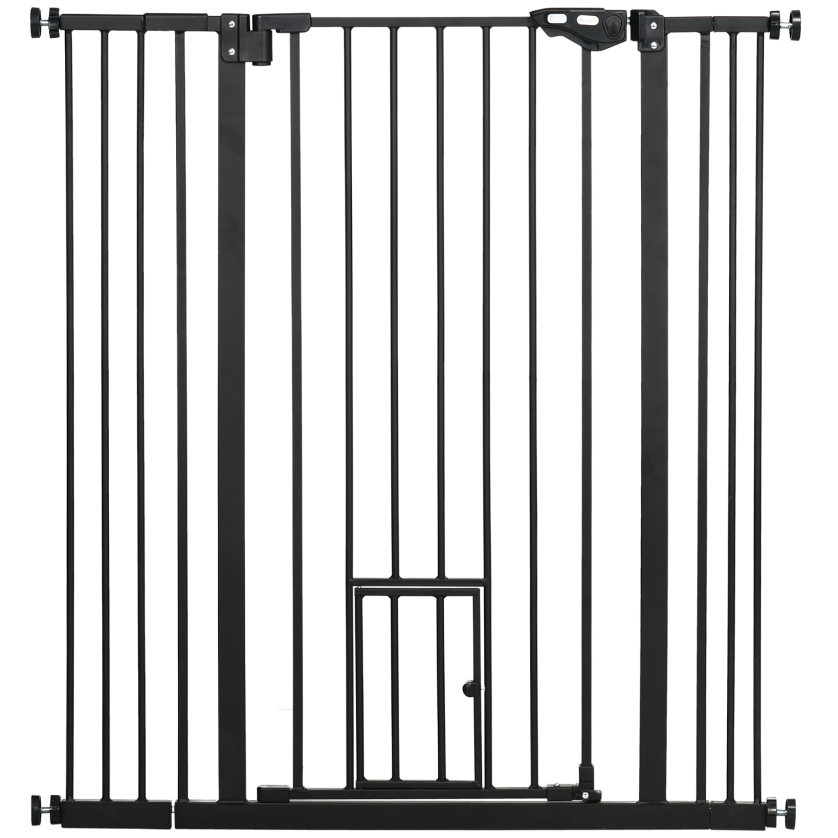 PawHut Extra Tall Dog Gate with Cat Door and Auto-Close, Steel Stair Gate for Doorways, 74-101cm Wide