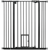 PawHut Extra Tall Dog Gate with Cat Door and Auto-Close, Steel Stair Gate for Doorways, 74-101cm Wide