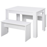 HOMCOM white dining table with benches