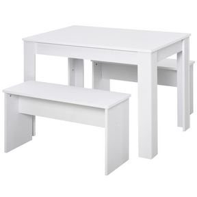 HOMCOM white dining table with benches