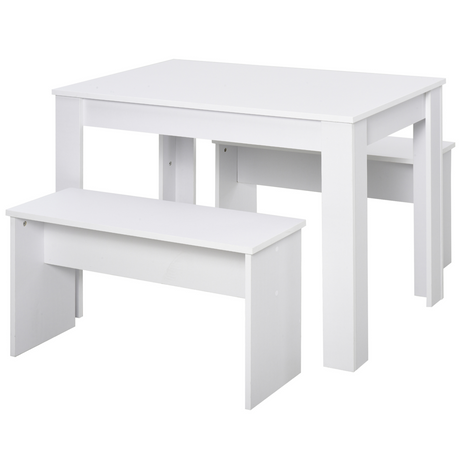 HOMCOM white dining table with benches